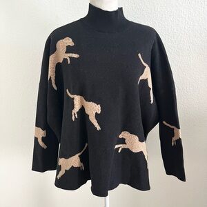 Entro Black Sweater with Tan Leopard Design